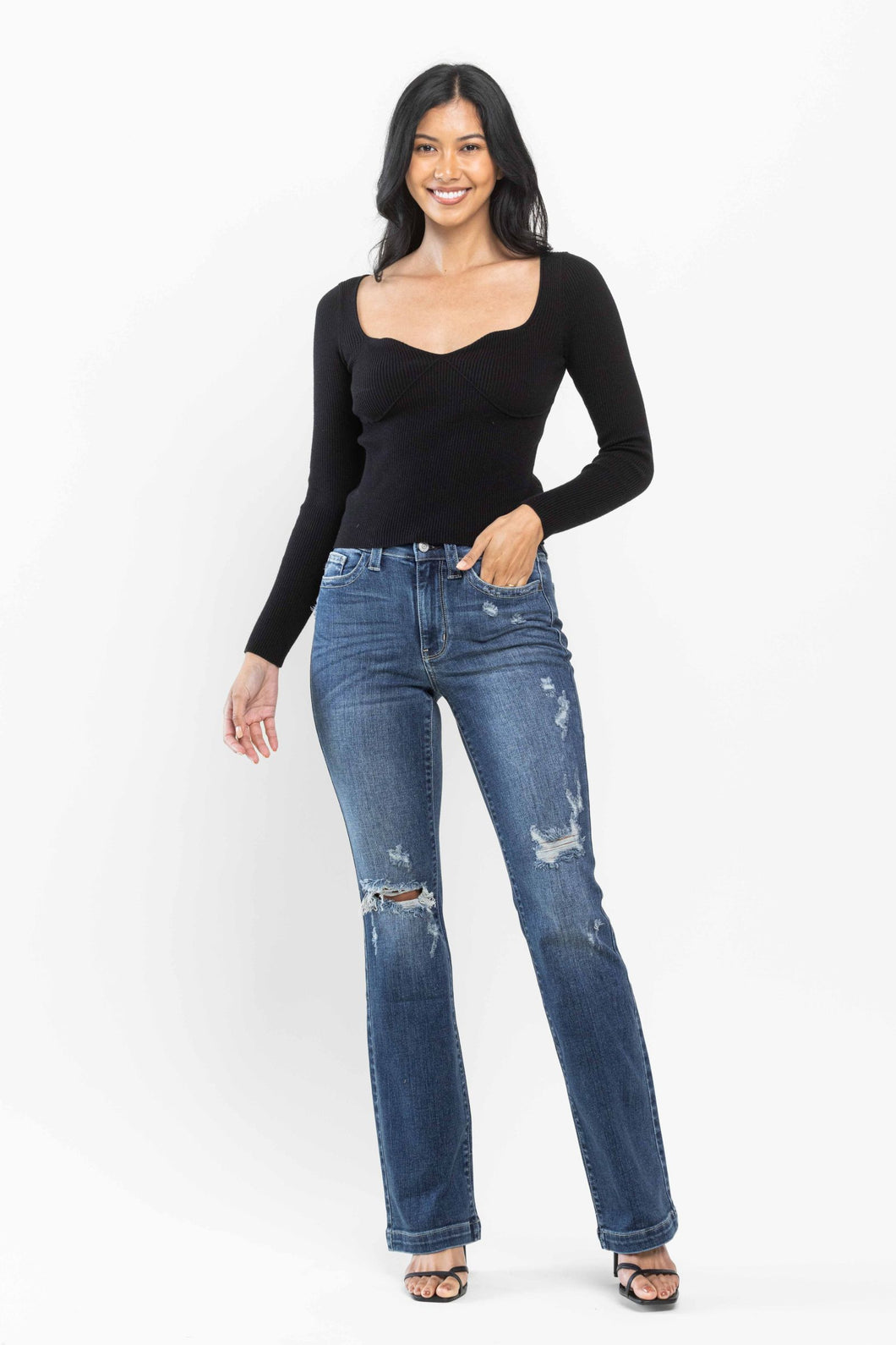 Judy Blue Mid Rise Hand Sand & Destroy Bootcut