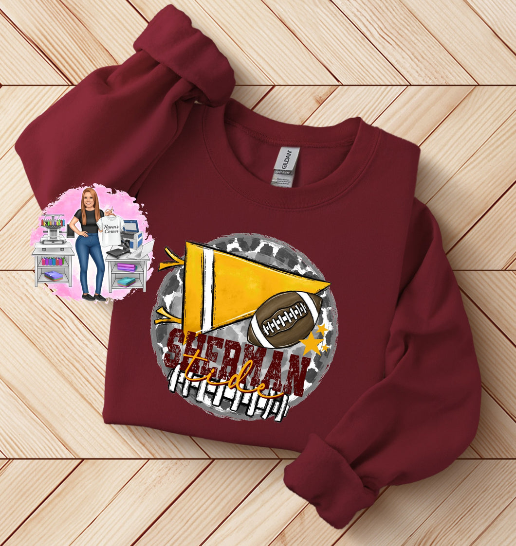 Sherman Tide Football Leopard Pennant Tee