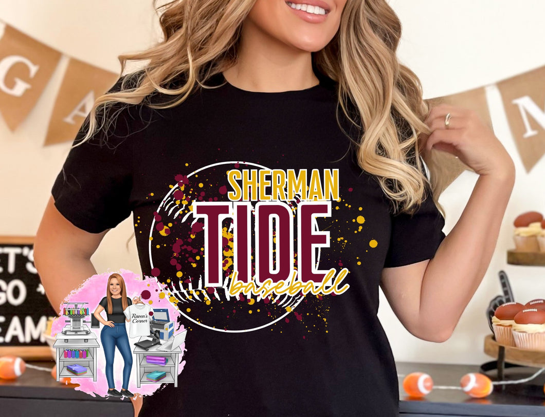 Sherman Tide Baseball Splatter Tee