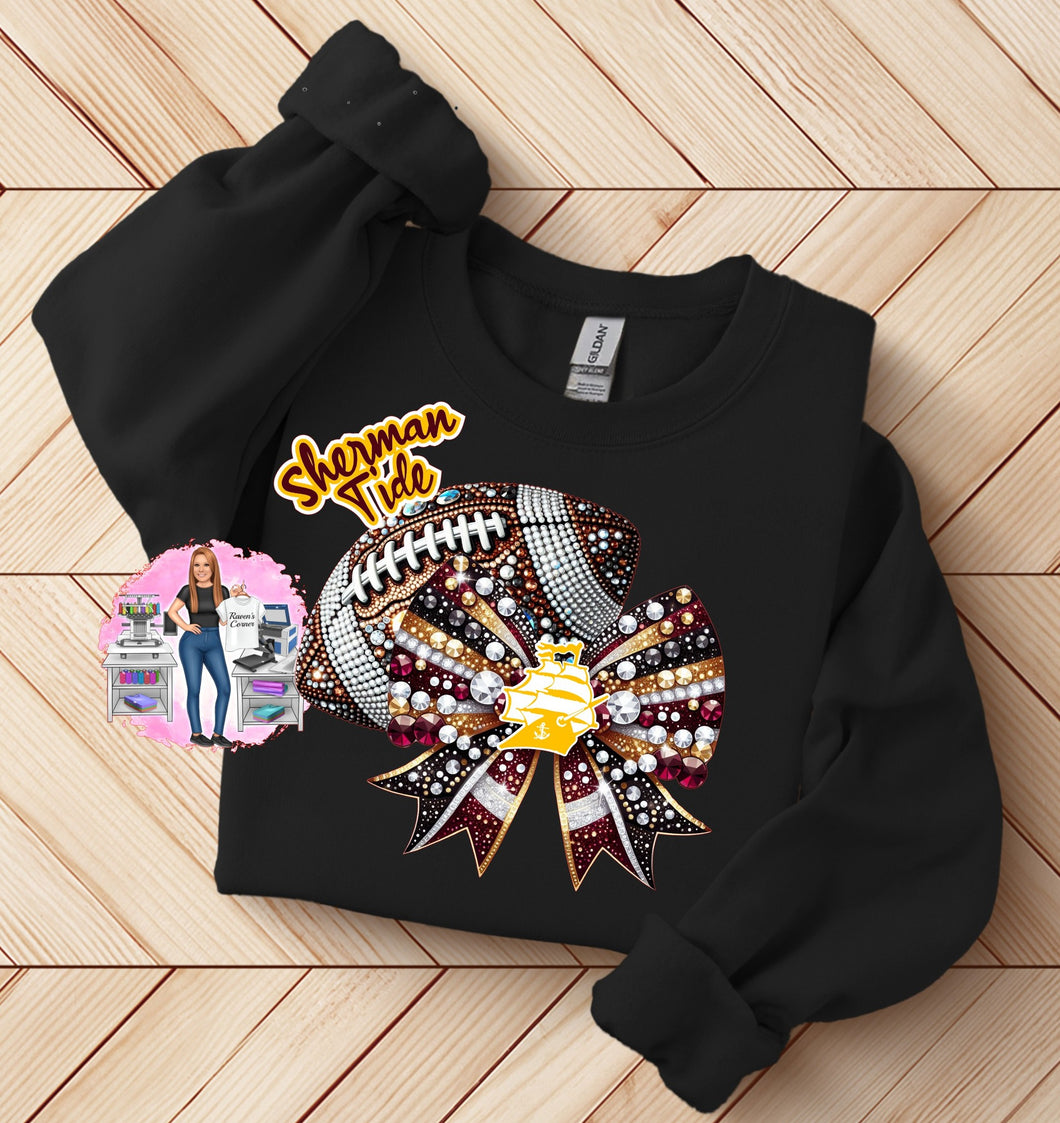 Sherman Tide Football Faux Rhinestones Bow Tee