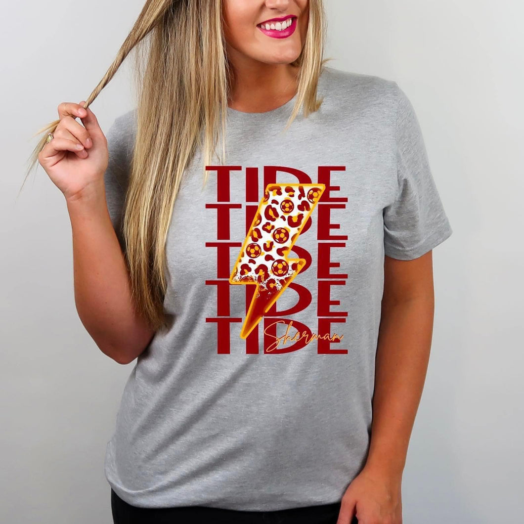 Sherman Tide Repeating Leopard Soccer Lightning Bolt Tee