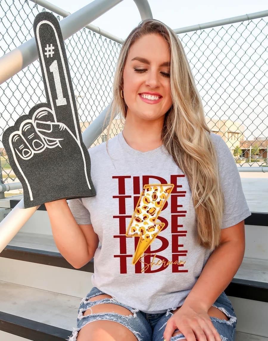 Sherman Tide Repeating Leopard Football Lightning Bolt Tee