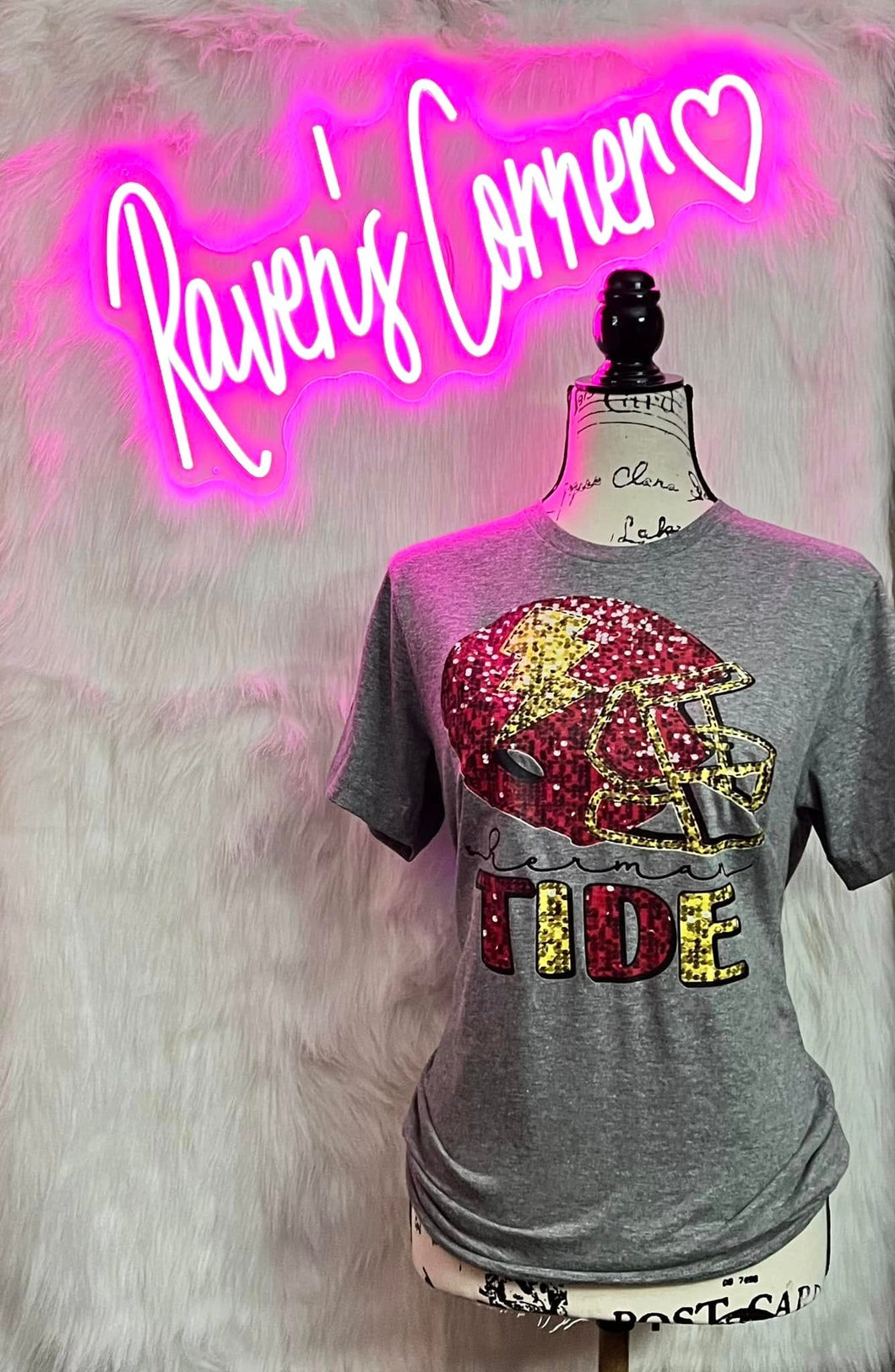 Sherman Tide Football Helmet Faux Sequins Tee