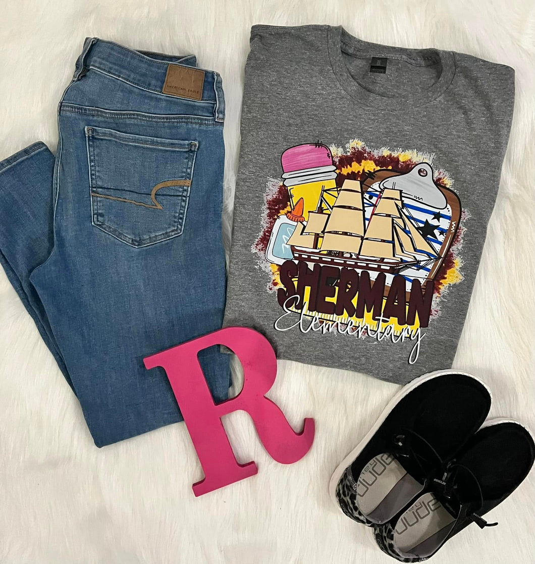 Sherman Elementary Old School Ship Tie Dye Tee