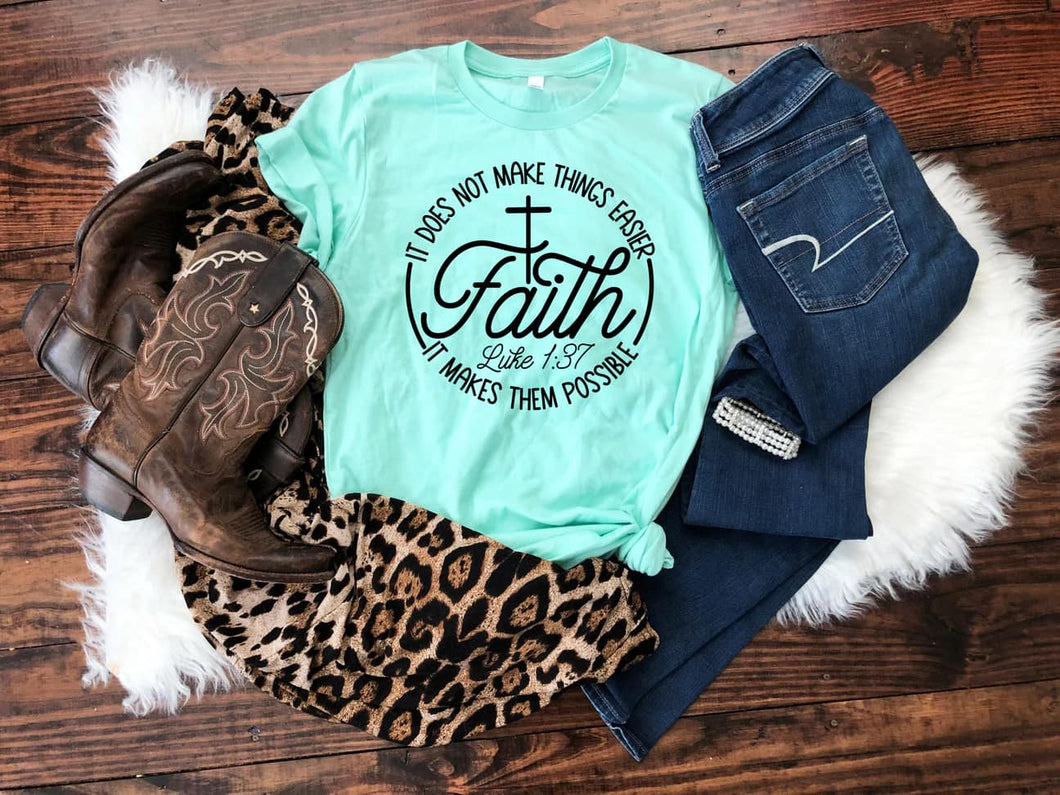 Faith Tee-  Luke 1:37, Bella Heather Sea Green