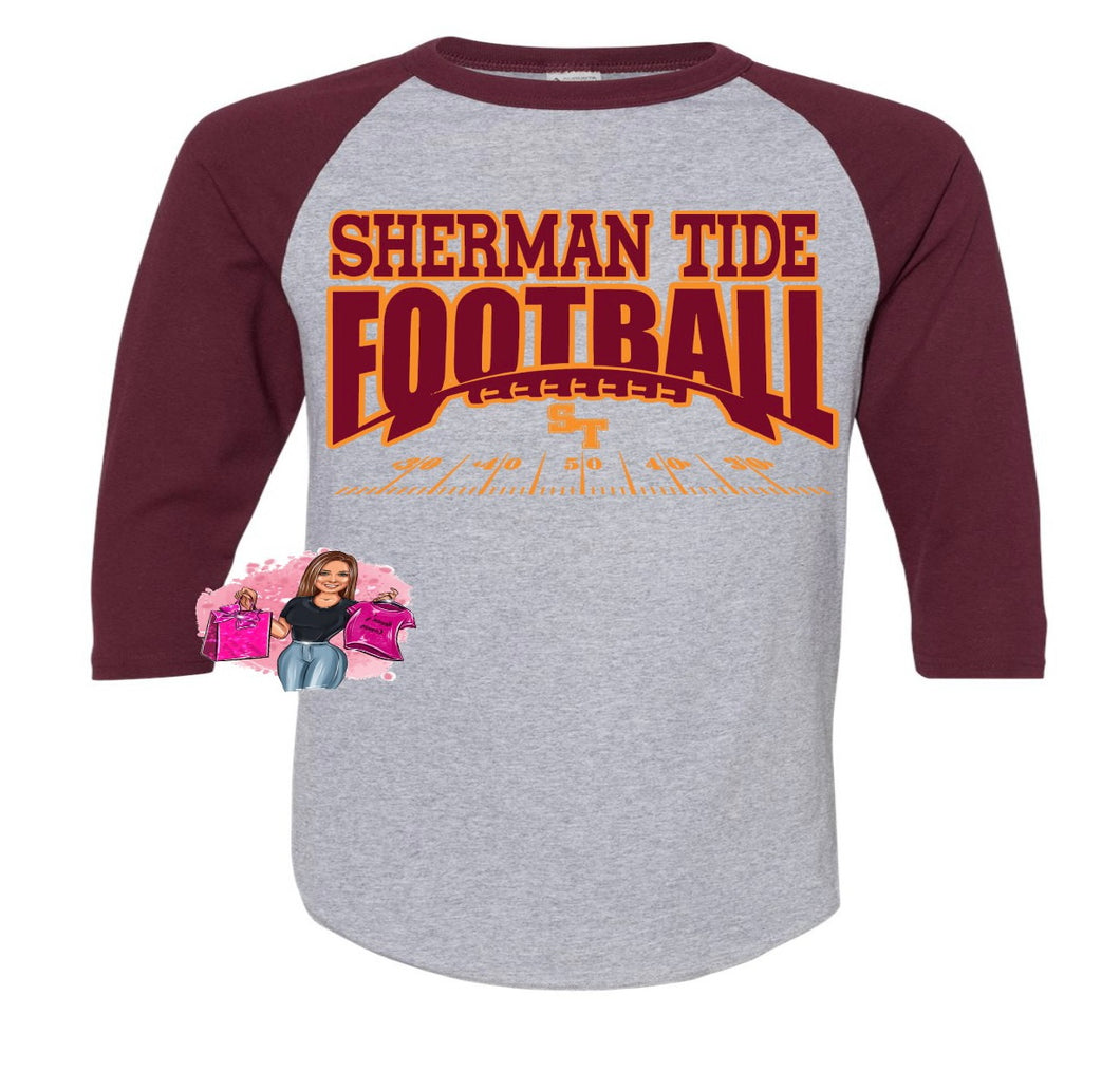 Sherman Tide Football Raglan Fan Gear 2022 Maroon and Gold Fan Gear