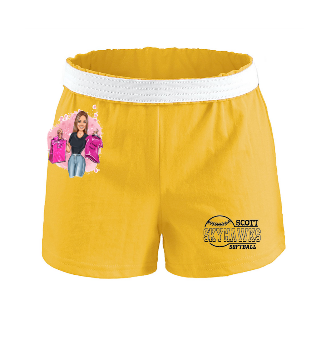 Scott High School Softball Fan Gear Junior Fit Soffe Shorts- Gold