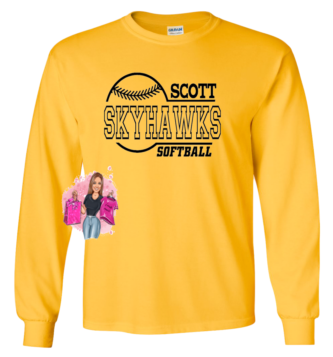 Scott High School Softball Fan Gear  Gildan - Heavy Cotton™ Lg Sleeve T-Shirt - 5400 - Gold