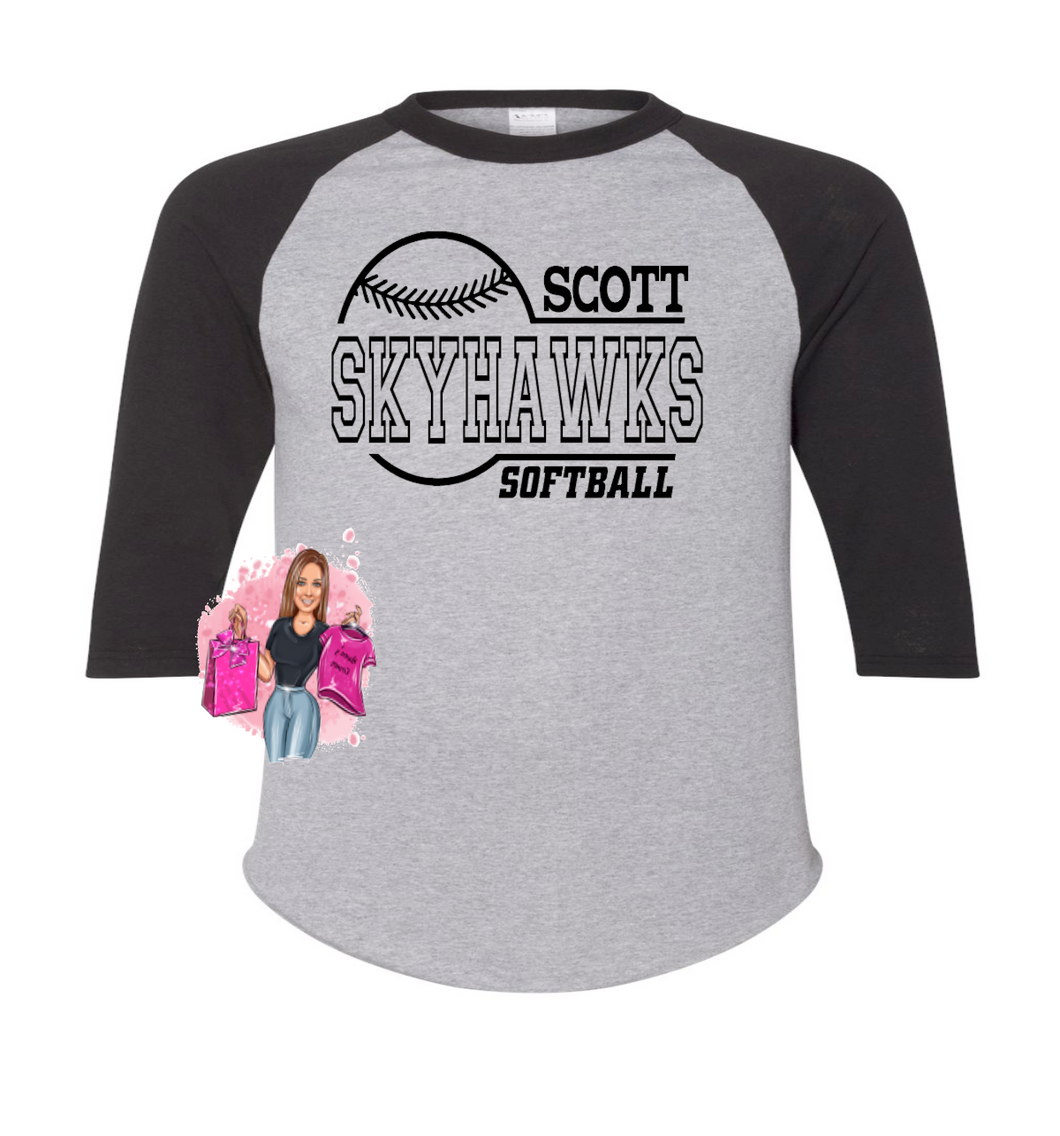 Scott High School Softball Fan Gear Next Level - Unisex Triblend Three-Quarter Sleeve Raglan - 6051