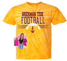 Load image into Gallery viewer, Sherman Tide Tie Dye Football Tee Fan Gear SHS Football
